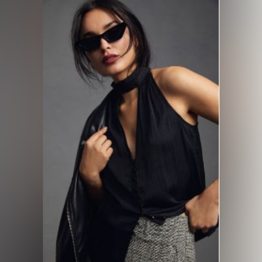 Anthropologie Black Cutout Halter Top